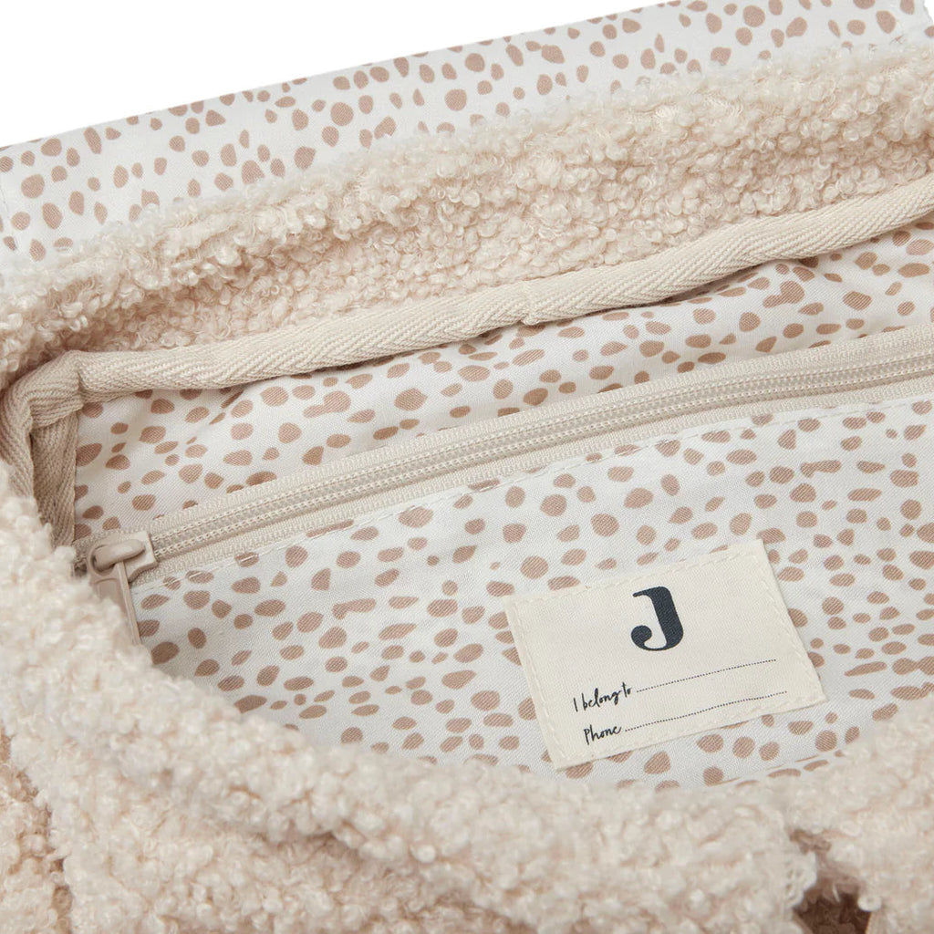 Binnenkant Jollein bouclé rugzak naturel met ritsvak