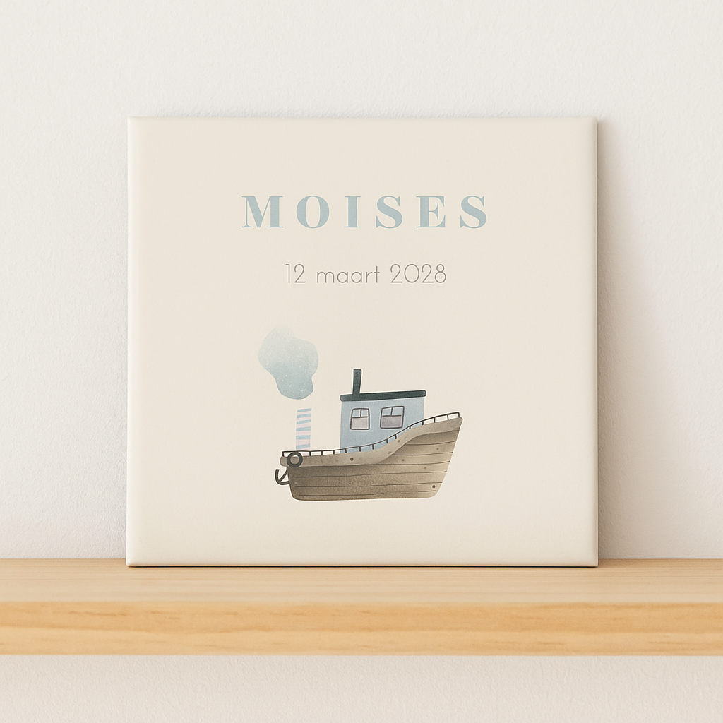 Gepersonaliseerde geboortetegel met met naam op basis van het geboortekaartje keramiek 15x15 cm van Bkado.