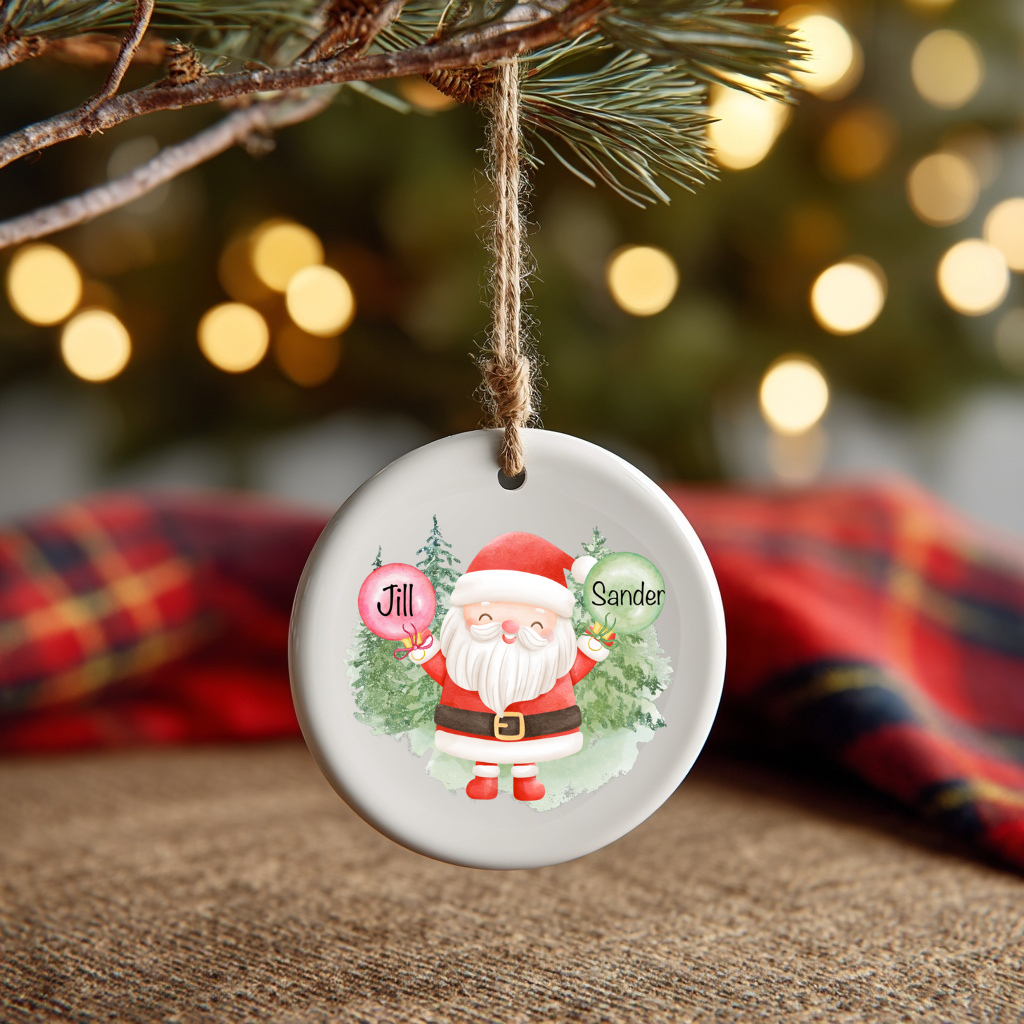 gepersonaliseerde kerstbal met kerstman en naam in kerstboom